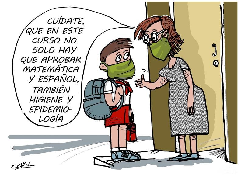 caricaturas de osval sobre el reinicio del curso escolar en cuba